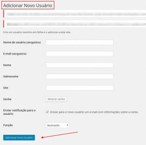 Adicionar Novo Usuário WordPress